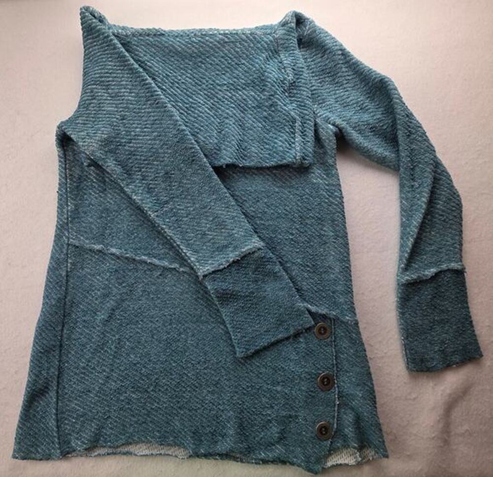 Soft Surroundings Mock Neck Sweater Tunic Blue Button Size XS